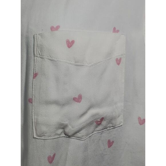Anthropologie Rails M White Button Down Long Sleeve Pink Hearts Waist Tie Shirt - Picture 5 of 15